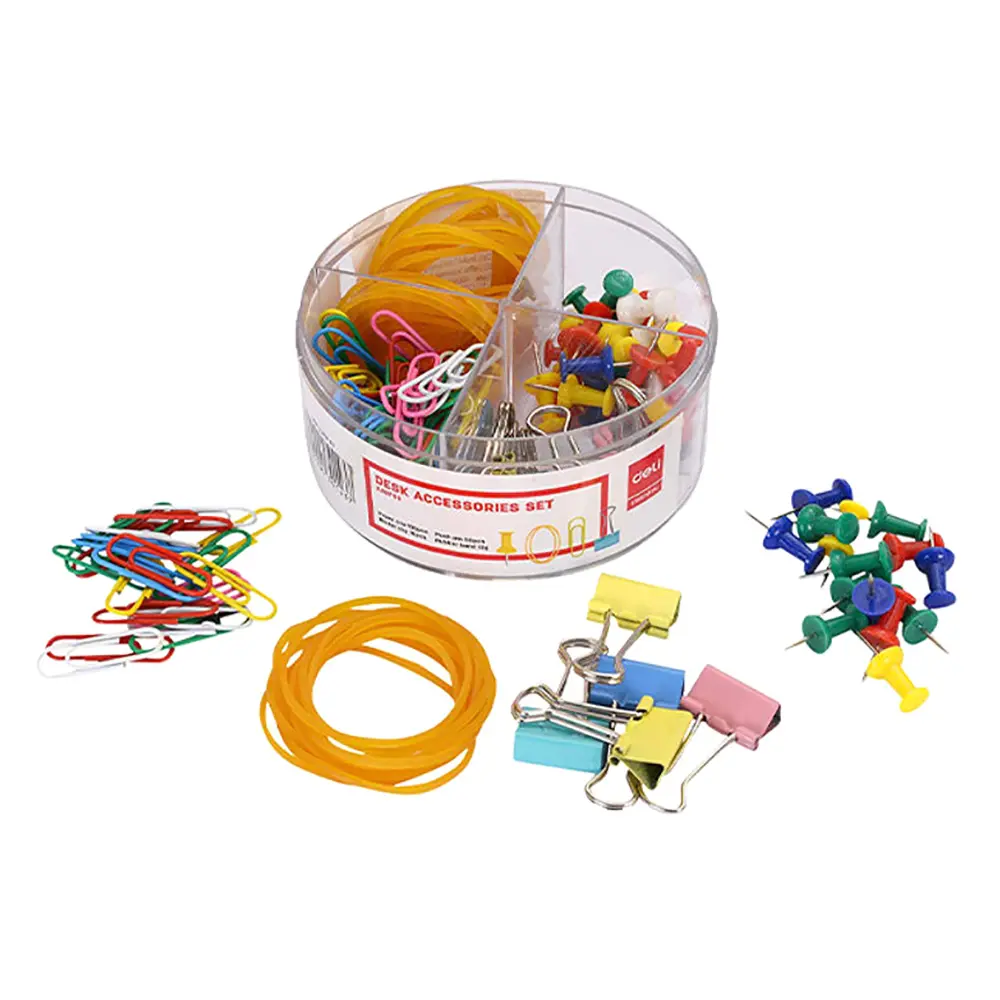 Kit Attaches DELI Clip métallique Trombone Punaises Elastiques