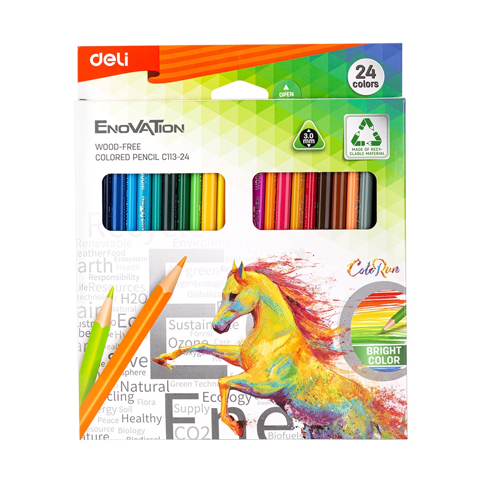 Crayons De Couleur DELI Enovation Wood Free Boite De 24
