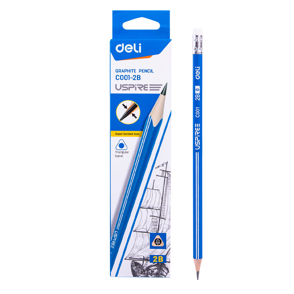 Crayon Noir Scolaire DELI Uspire 2B avec Gomme