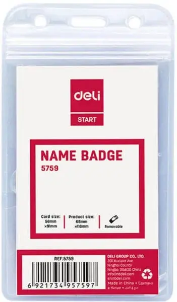 Porte Badge DELI Vertical 91x56mm en PVC Transparent