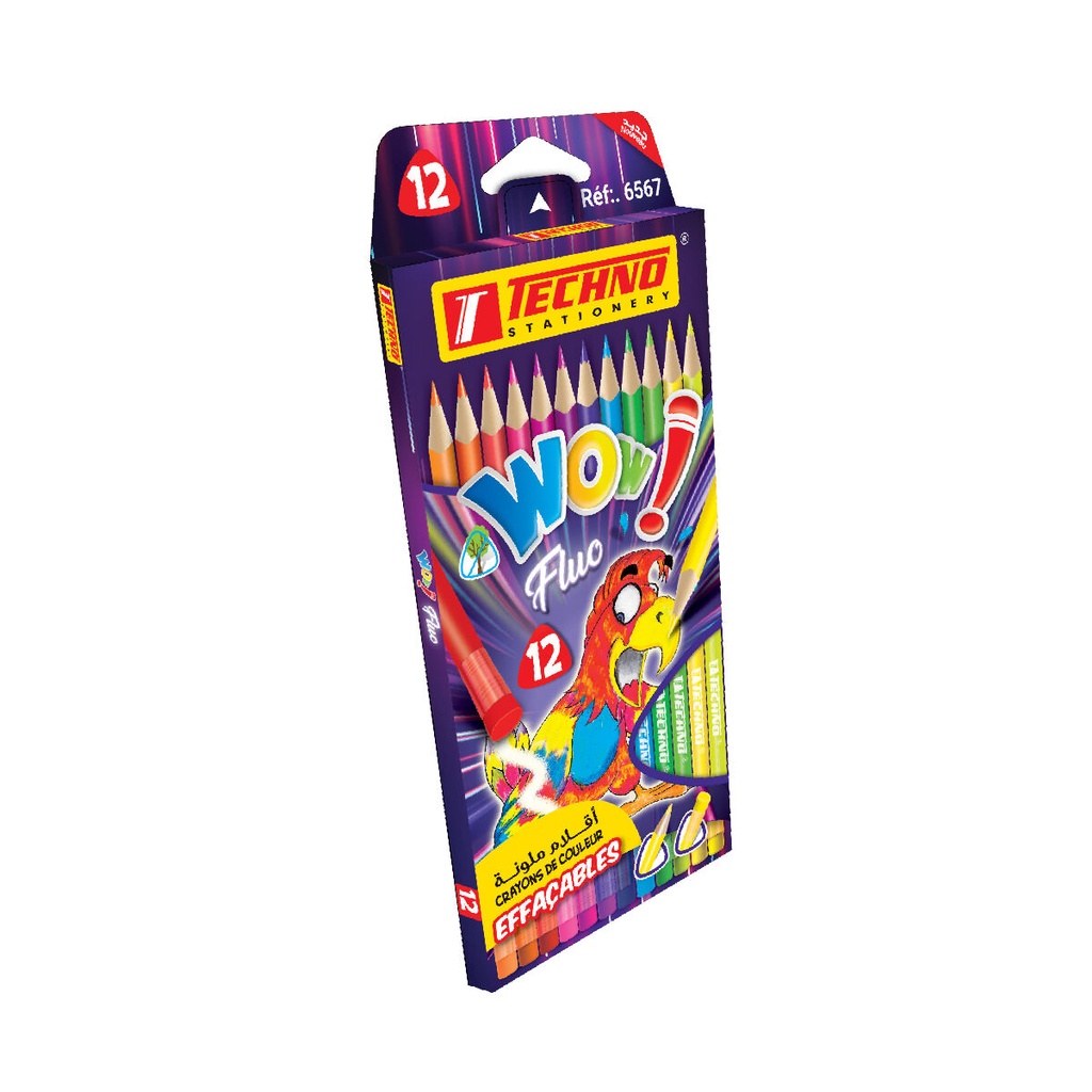 Crayons De Couleur TECHNO Wow Fluo Boite De 12