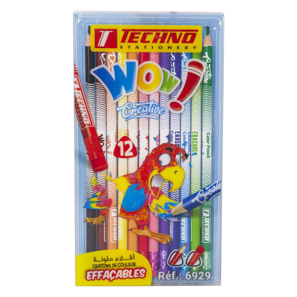 Crayons De Couleur TECHNO Wow Crea Effaçable Boite De 12