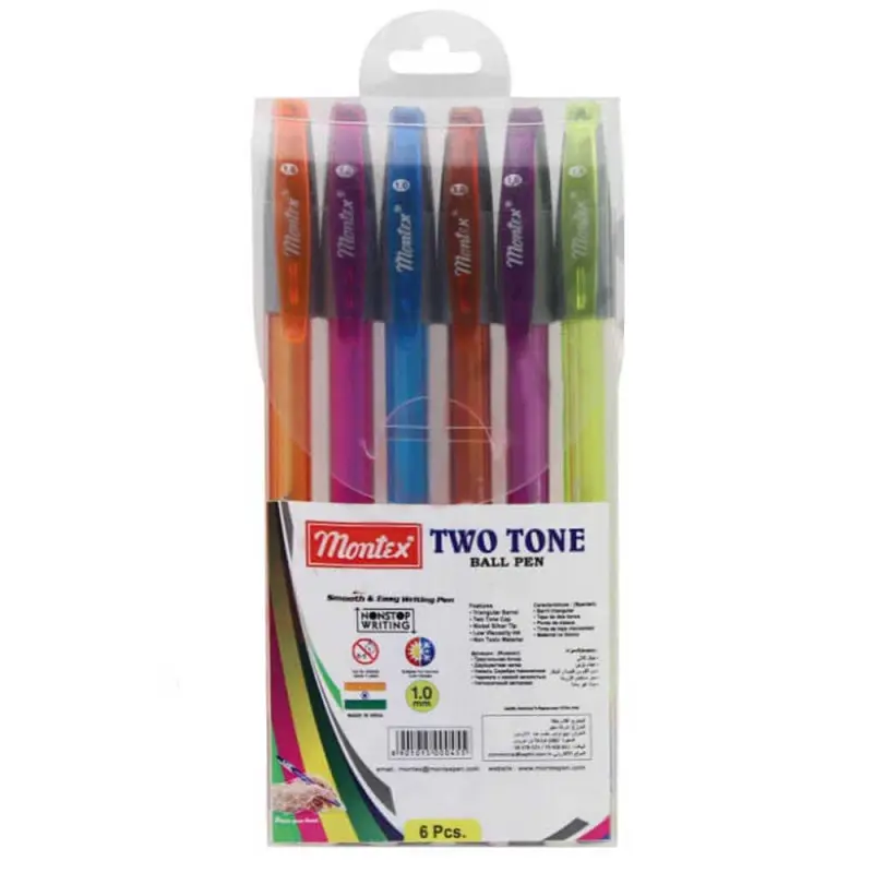 Pochette De 06 Stylos à Bille MONTEX Two-Tone Couleurs Associes