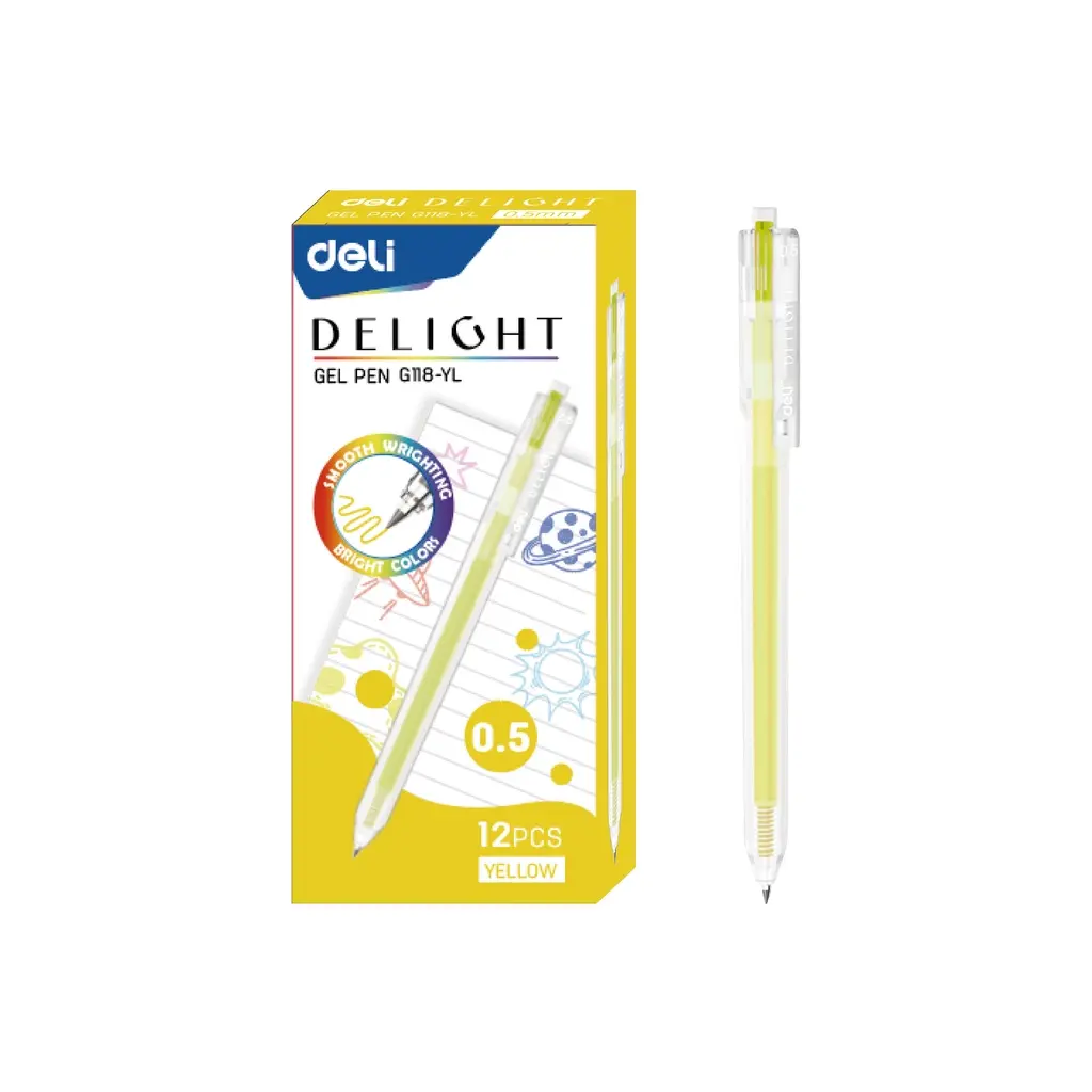 Stylo Gel Scolaire DELI Delight 0.5mm Jaune