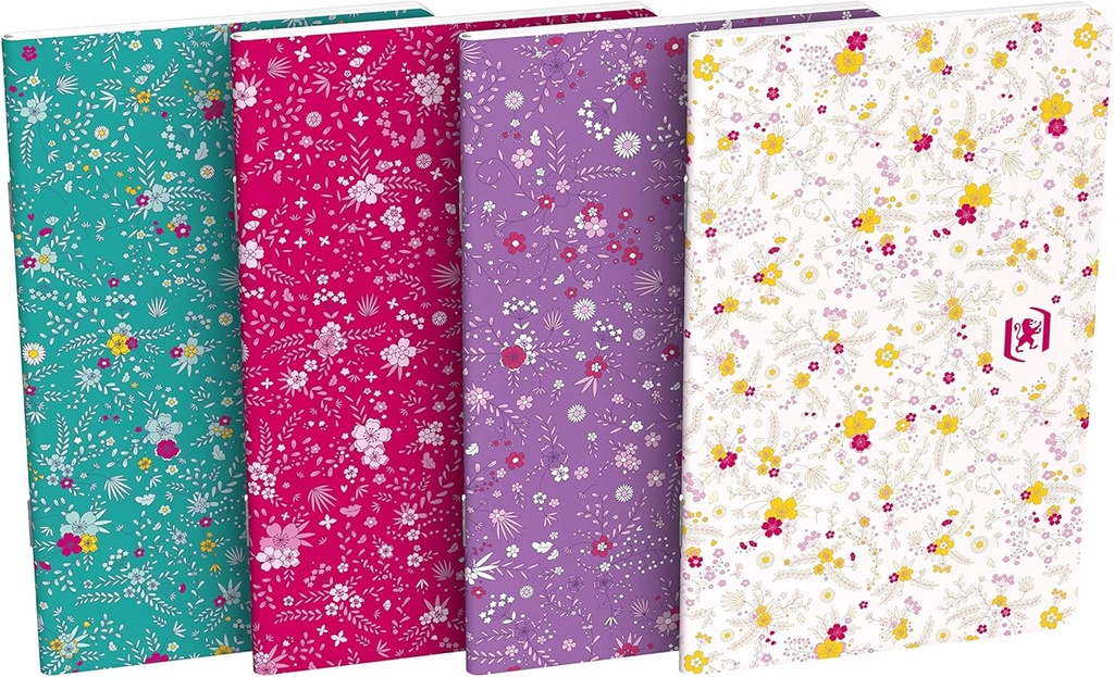 Cahier OXFORD Flowers Agrafes 60 pages Séyès 8x14cm 6mm 4 Assorti