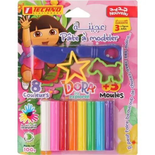 Pâte à Modeler TECHNO 08 Couleurs Avec 3 Moules Licence