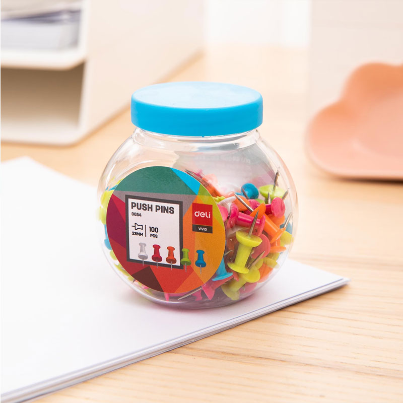 Punaises D'affichage DELI 23mm Boite de 100 Pièces Multi-Couleurs