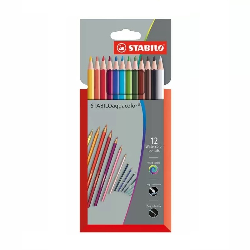 Pochette de 12 Crayons de couleur Aquarelle STABILO Aquacolor 