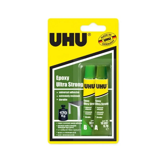 Colle Forte UHU Epoxy Ultra Strong 170 Kg Boîte de 2 Tubes 10ml sous Blister