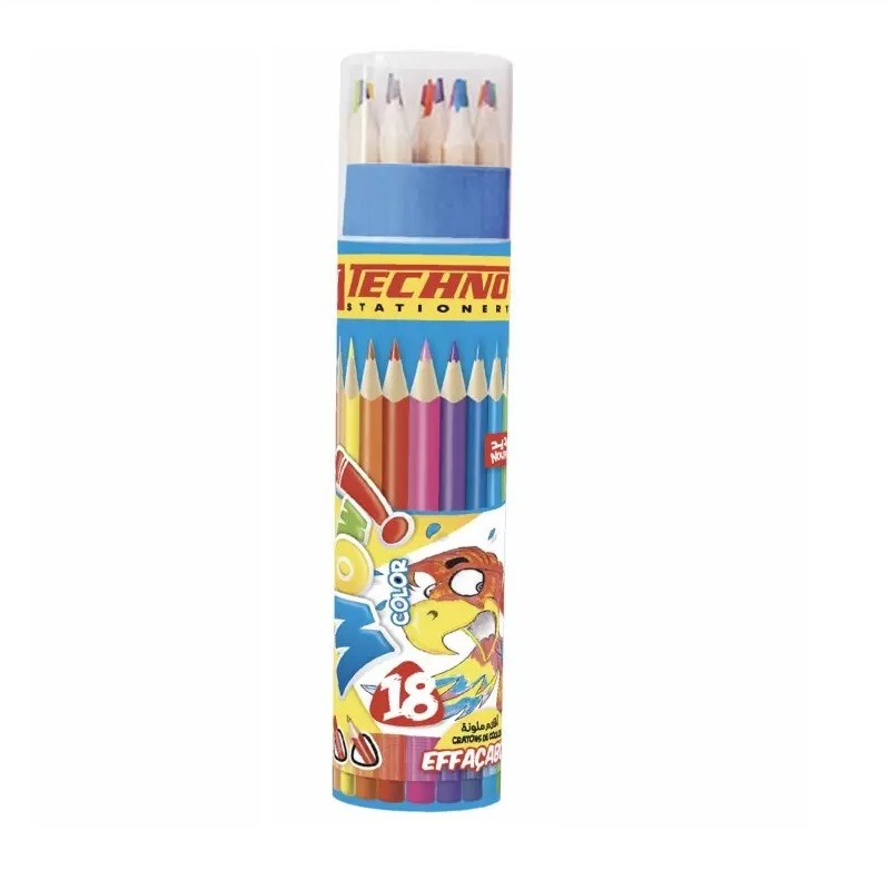 Crayons De Couleur TECHNO Wow Effaçable Boite En Tube De 18