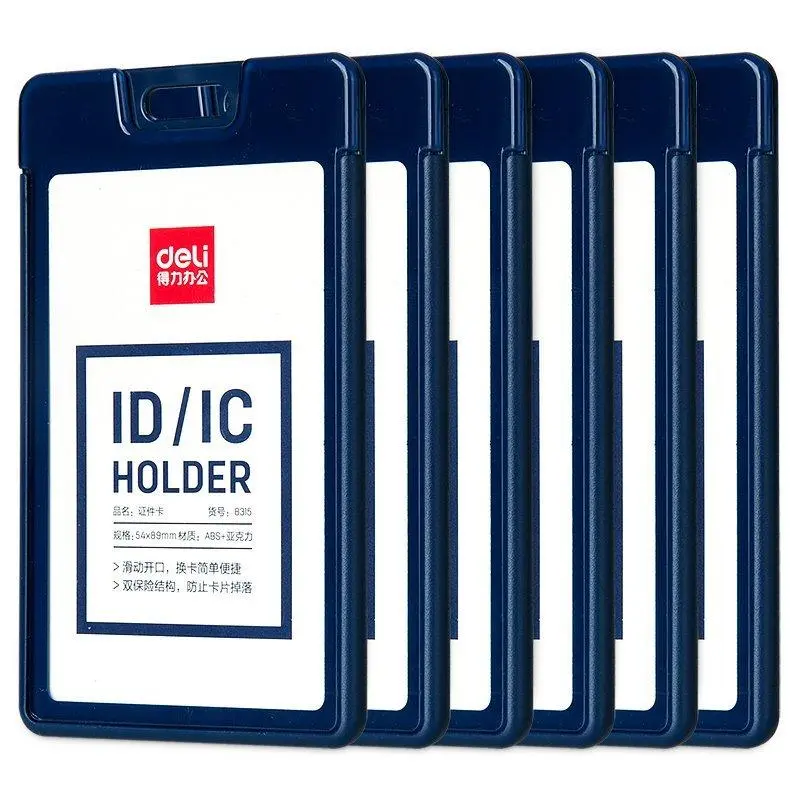 Porte Badge DELI Vertical 89x54mm en Plastique Rigide Bleu