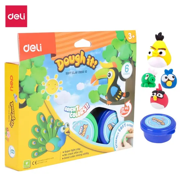 Pâte à Modeler DELI Doughit Soft Clay avec Dépliant Boite de 6 Pots Multi-Couleurs