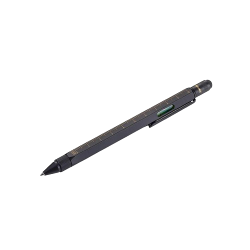 Stylo 5 en 1 (Stylo à bille + Stylet + Tournevis plat (Français)/cruciforme (Américain) + Règle Multi unités + Niveau à bulle) Noir