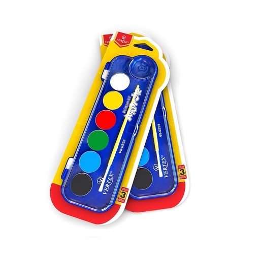 [VS-0259] Aquarelle De 6 Couleurs VERTEX Avec Pinceau En Bois