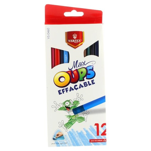 [VS-0460] Crayons De Couleur VERTEX Max Oups Effaçable Boite De 12