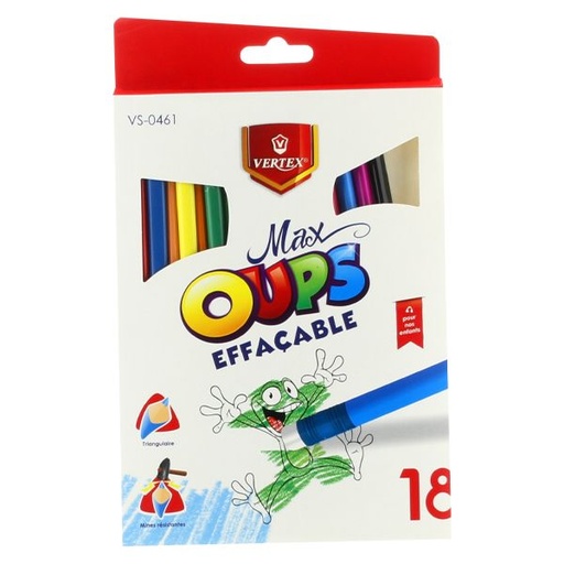 [VS-0461] Crayons De Couleur VERTEX Max Oups Effaçable Boite De 18