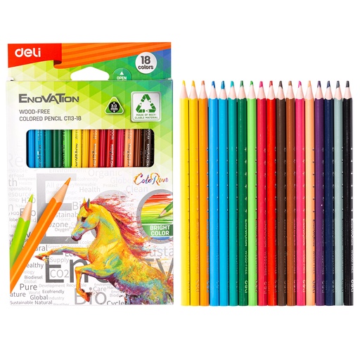 [C113-18] Crayons De Couleur DELI Enovation Wood Free Boite De 18
