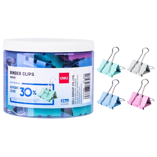 [E8552S] Binder Clips DELI Effortless 41mm Boite de 24 Pièces Multi-Couleurs