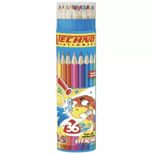 [5806] Crayons De Couleur TECHNO Wow Effaçable Boite En Tube De 36