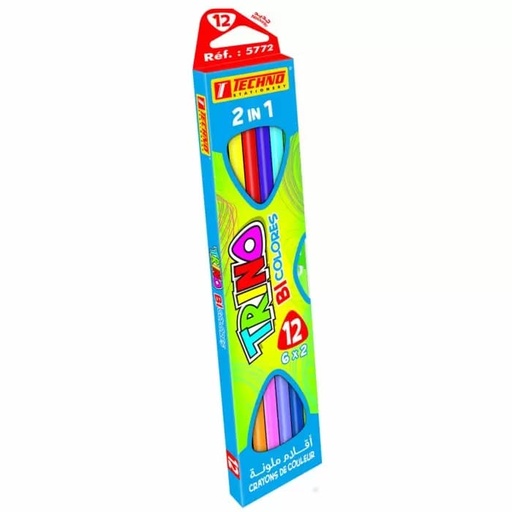 [5772] Crayons De Couleur TECHNO Trino Bicolores Double Tête Boite De 12
