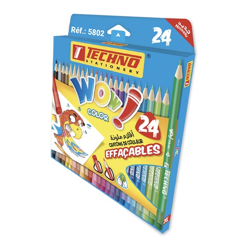[TECHNO-6922] Crayons De Couleur TECHNO Wow Color Effaçable Boite De 24