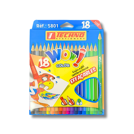 [TECHNO-6921] Crayons De Couleur TECHNO Wow Color Effaçable Boite De 18
