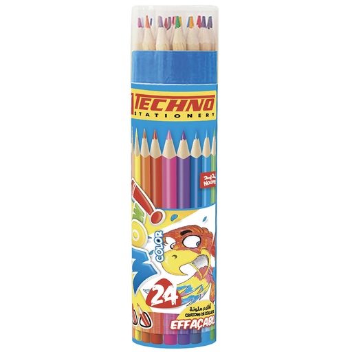 [TECHNO-6925] Crayons De Couleur TECHNO Wow Effaçable Boite En Tube De 24