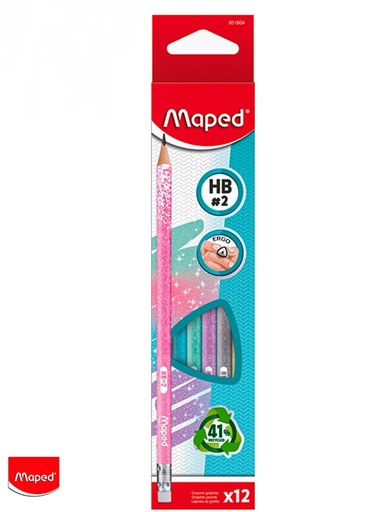 [851804] Crayon Noir Graphite MAPED Glitter HB Pastel avec Gomme