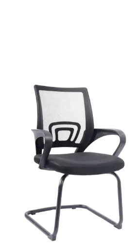 [V-938N] Chaise Visiteur Filet Noir Avec Accoudoirs En Plastique Piètement luge Chromé 