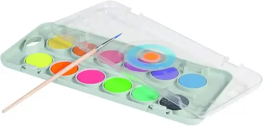 [115A12FM] Boite de 12 Couleurs Peinture Aquarelle PRIMO 30mm Fluo Métal avec Pinceau