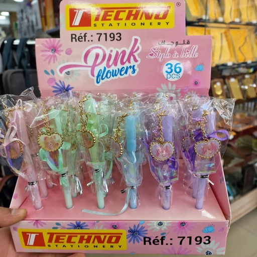 [7193] Stylo Gel TECHNO Fantaisie Pink Flowers 0.5mm Multi-couleurs