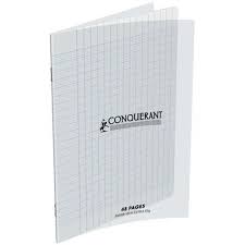[400006766] Cahier CONQUERANT Classique Pique 96 pages Séyès 17x22cm 90g 5x5 couverture Rigide Transparente en Polypropylène Transparent