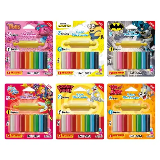 [TCHNO_5861] Pâte à Modeler TECHNO 08 Couleurs Avec Rouleau