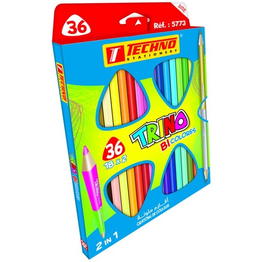 [TECHNO_5773] Crayons De Couleur TECHNO Trino Bicolore Double Tête Boite De 36