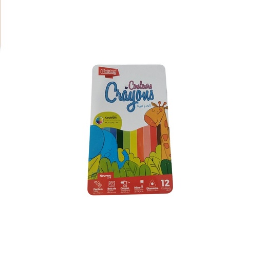 [37216] Crayons De Couleur GOLDEN Jungle Boite Métallique De 12