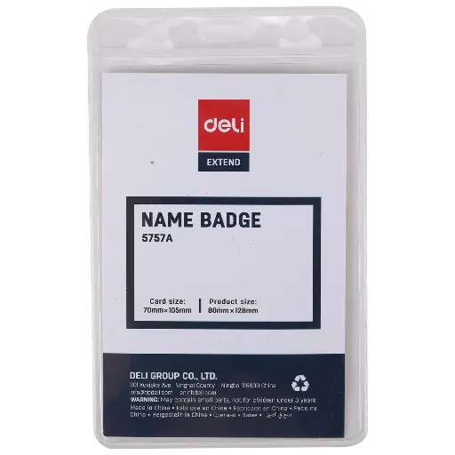 [E5757A] Porte Badge Deli Vertical 70x105mm en PVC Transparent 