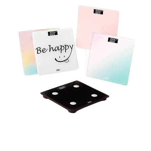 [E86120] Pèse Personne Digitale DELI en Verre avec Ecran LCD Multi-Couleurs