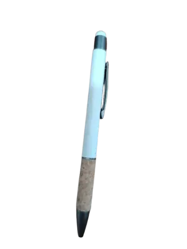 [1069-2/B] Stylo De Sérigraphie à Bille en Métal Tactile Blanc avec Revêtement en Liège 