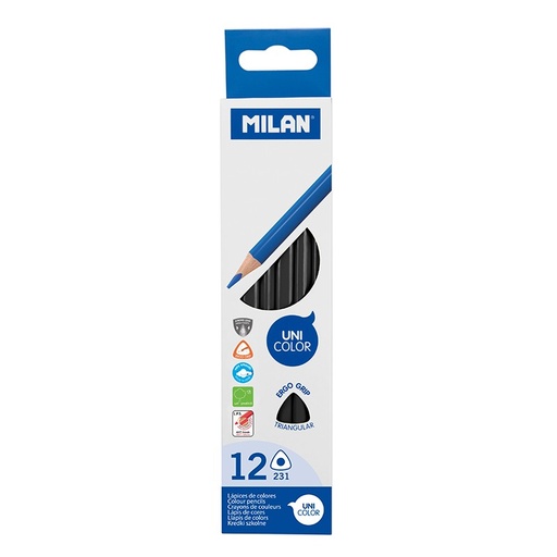 [0722318012] Crayons De Couleur Uni Color Noir MILAN 231 Boite De 12