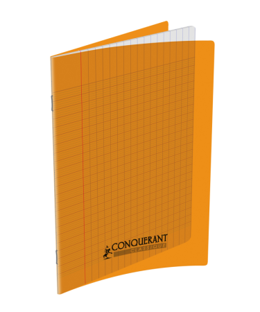 [100105474] Cahier CONQUERANT  Pique 60 Pages Séyès 17x22 90g Couverture Rigide Transparente En Polypropylène Orange