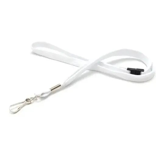[1437240] Cordon Pour Porte Badge EVOLIS en Polyester Blanc avec Crochet Pivotant en Métal