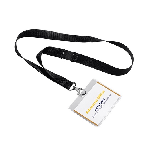 [21-01 1CM/BK] Cordon pour Porte Badge 10mm avec Sécurité Noir