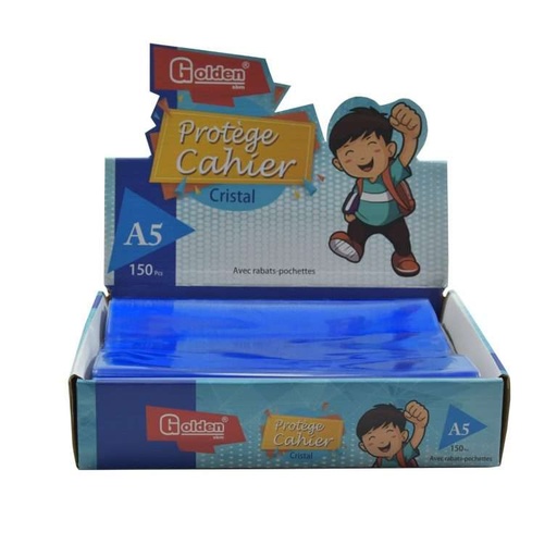 [41033] Protège Cahier GOLDEN Cristal A5 PF Bleu