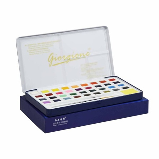 [46031] Aquarelle De 36 Couleurs GOLDEN Giorgione En Boite Métallique 1 Pinceau En Bois 1 Pinceau Rechargeable 1 Crayon Noir Coffret Métallique De Luxe