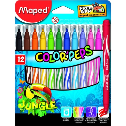 [845420] Feutre MAPED Jungle Color's Peps Lavable Multi-couleurs Boite de 12