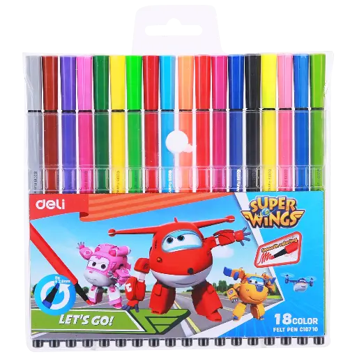 [C10710] Stylo Feutre DELI Super Wing Let's Go Pochette de 18 Couleurs