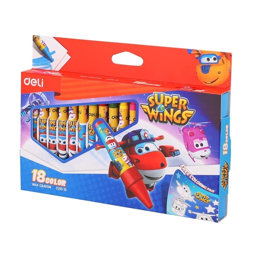 [C21010] Crayons De Couleur En Cire DELI Super Wings Boite De 18 Mini
